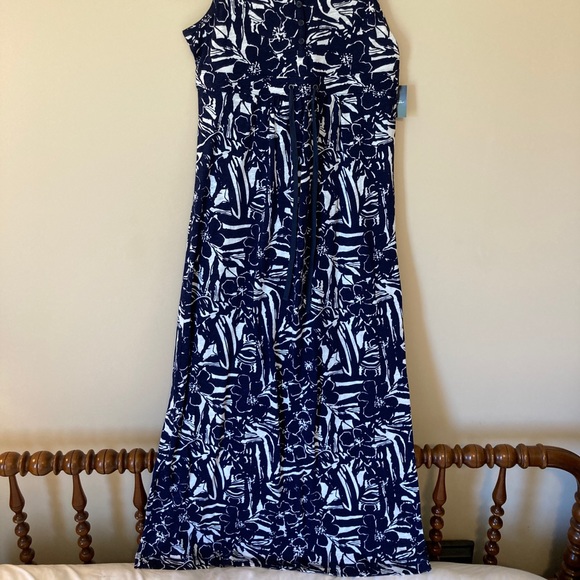 Eddie Bauer Knit Floral Navy Maxi Dress Petite S NWT - Picture 3 of 5